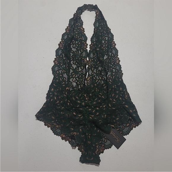 NWT Frederick's Of Hollywood Size Medium Jessica Lace Teddy Green And Gold - Picture 1 of 14